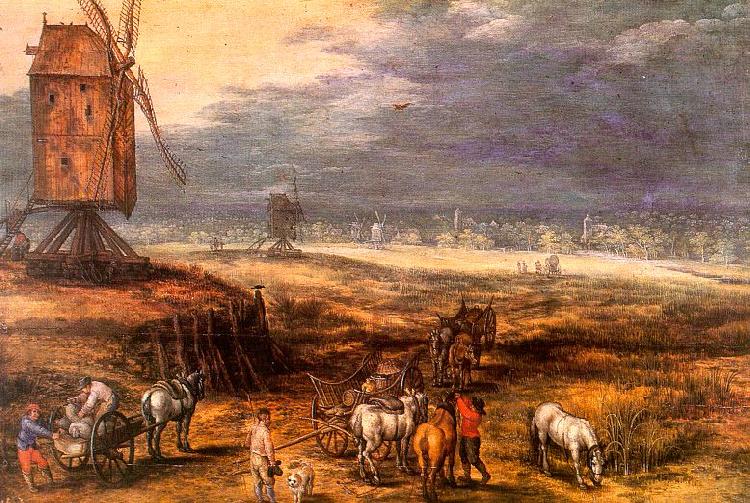 Jan Brueghel Landscape with Windmills oil painting picture